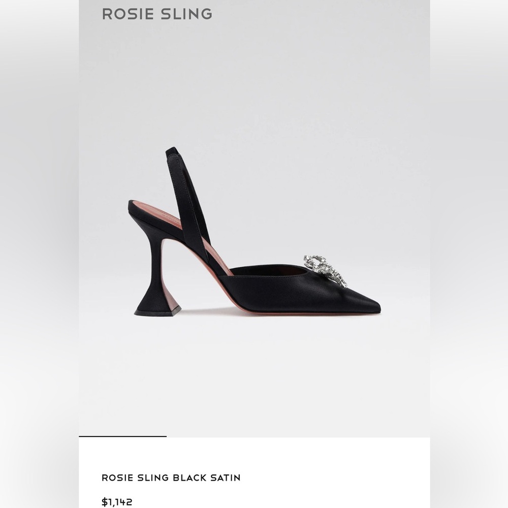 Amina Muaddi Black Satin Women's Heels with Crystal Bow - Picture 5 of 5